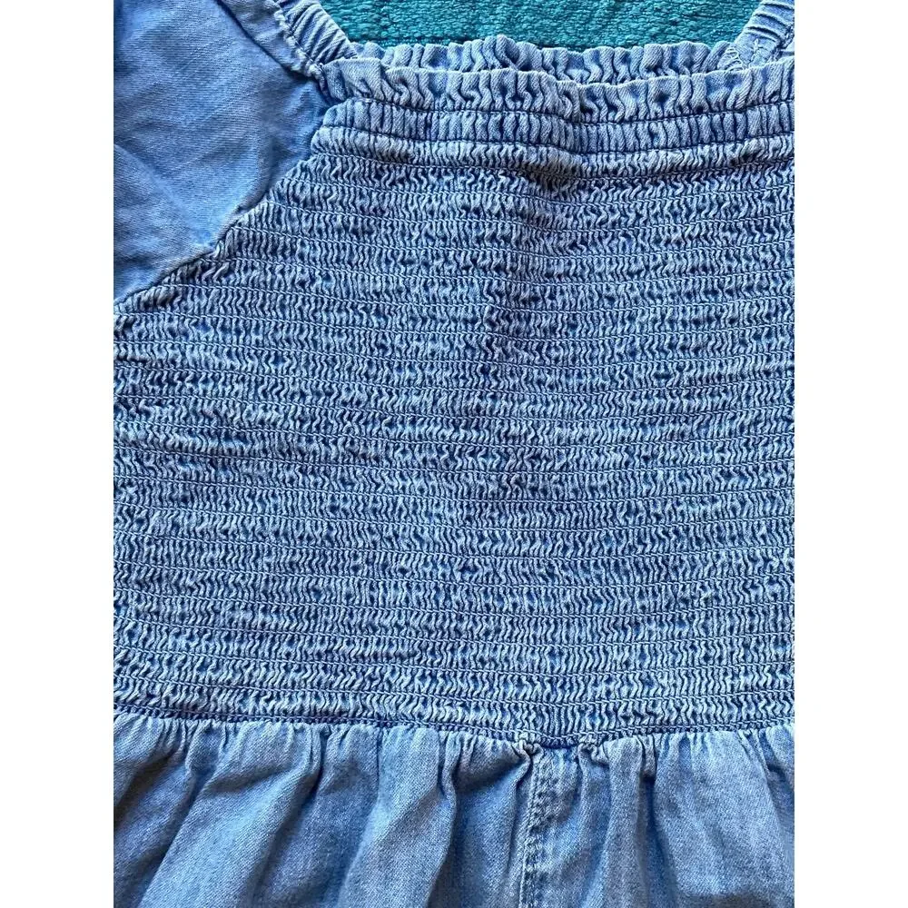 Gap Sz S Girls Denim Romper Sweet Smocked Puff Sleeves Adorable